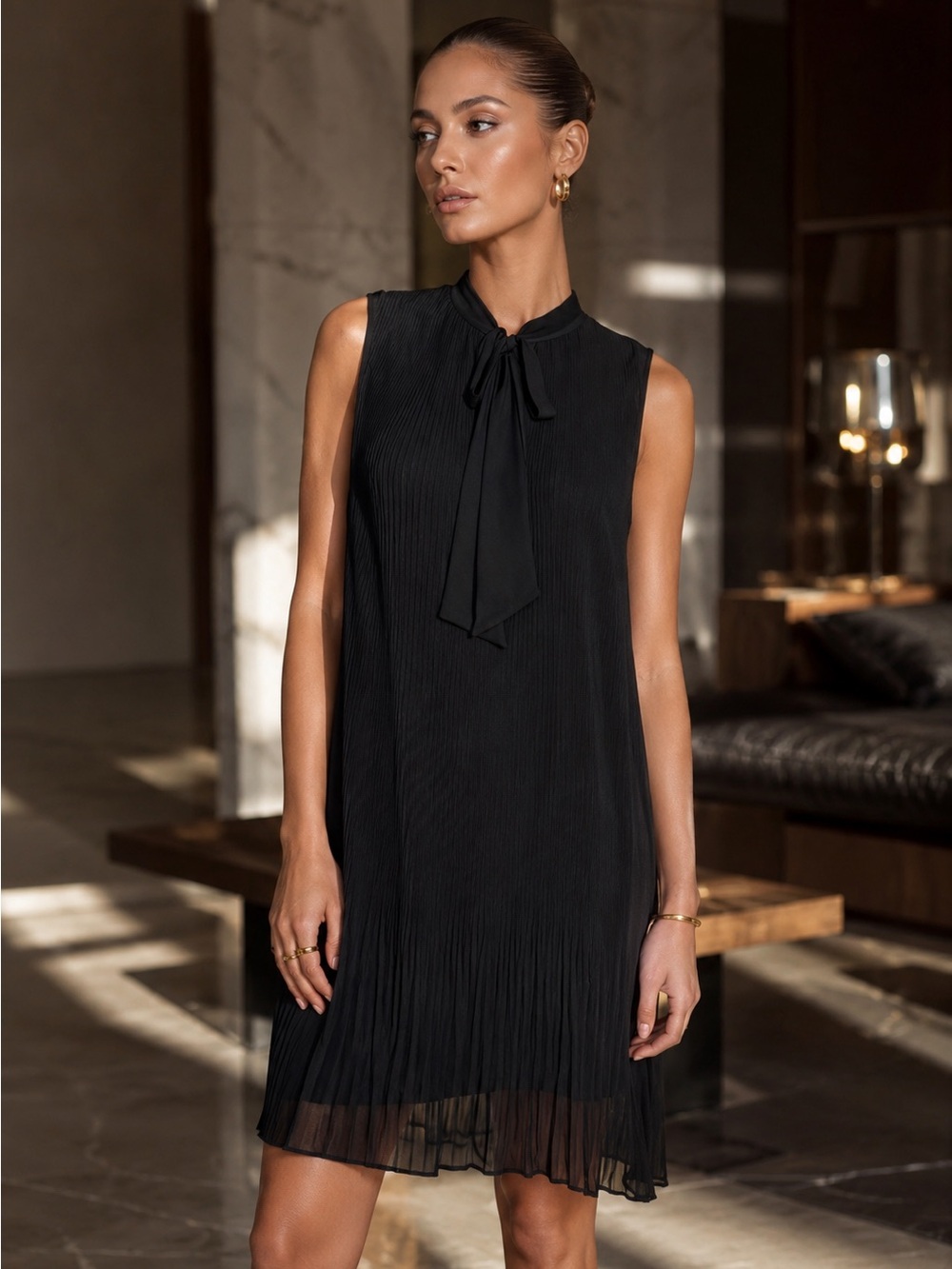 DKNY Black Pleated Sleeveless Dress Size 10